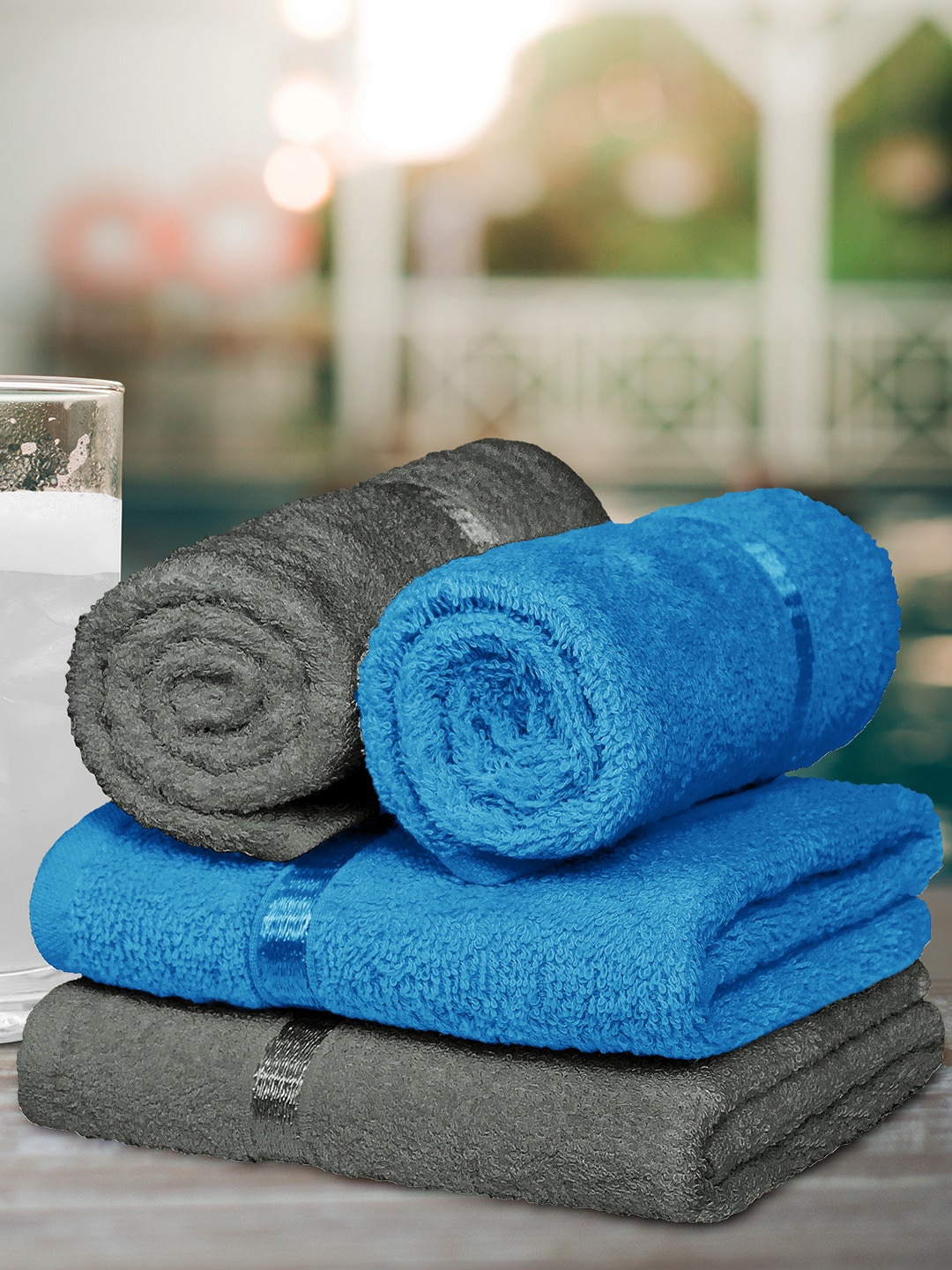

Story@home Set Of 4 Solid 450 GSM Ultra Soft Cotton Hand Towels, Blue