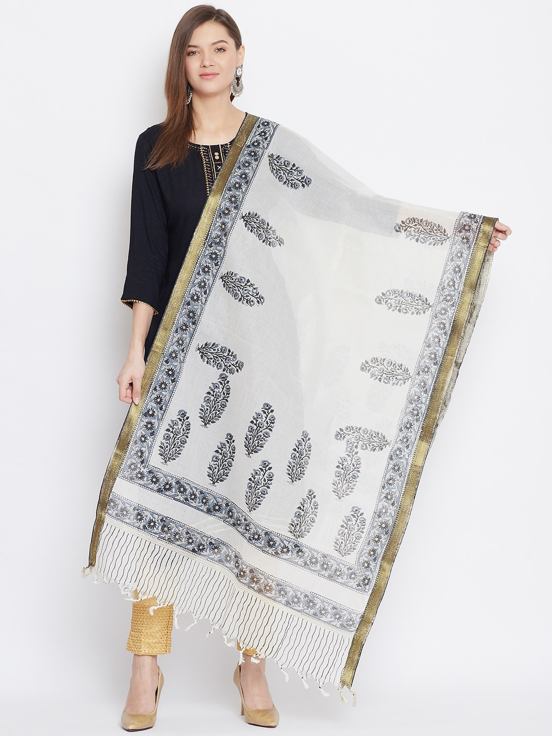 

Clora Creation White & Blue Printed Dupatta