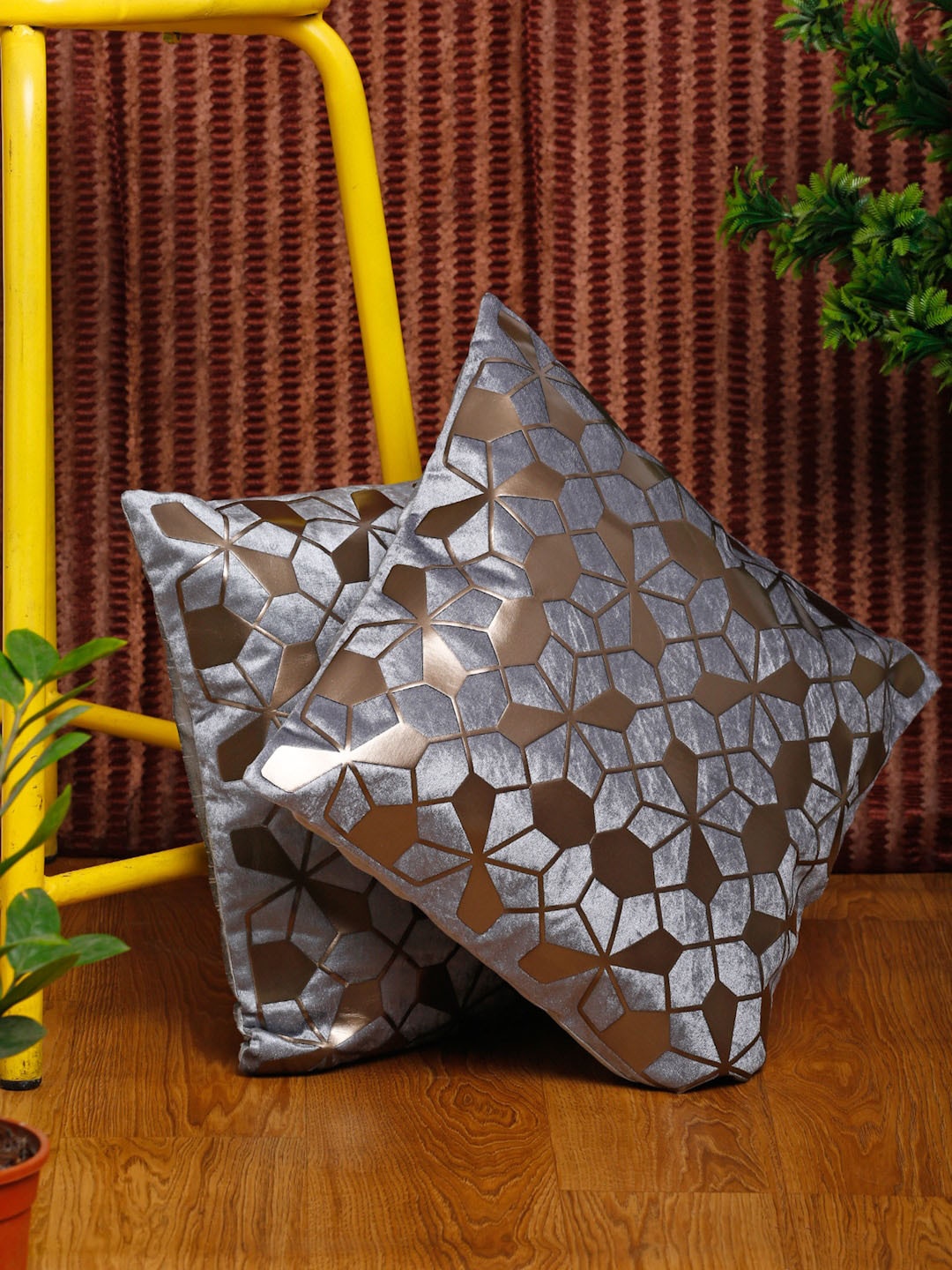 

HOSTA HOMES Grey & Brown Set of 2 Geometric Square Cushion Covers