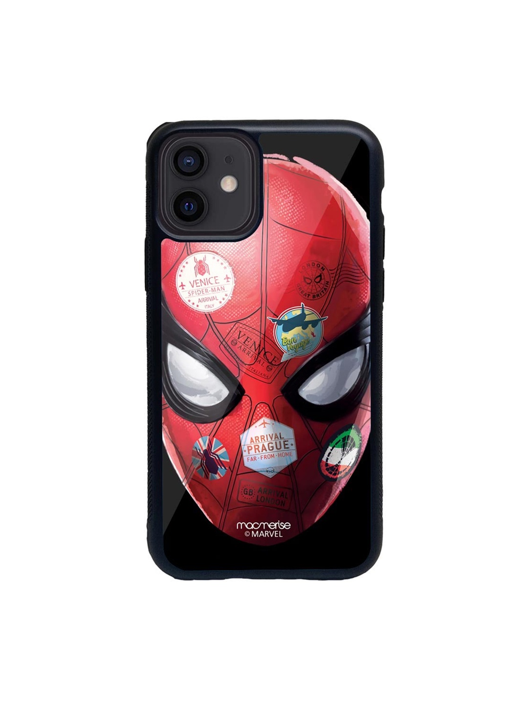 

macmerise Red & Black Spidey Travel Stamps Glass iPhone 12 Mini Phone Case