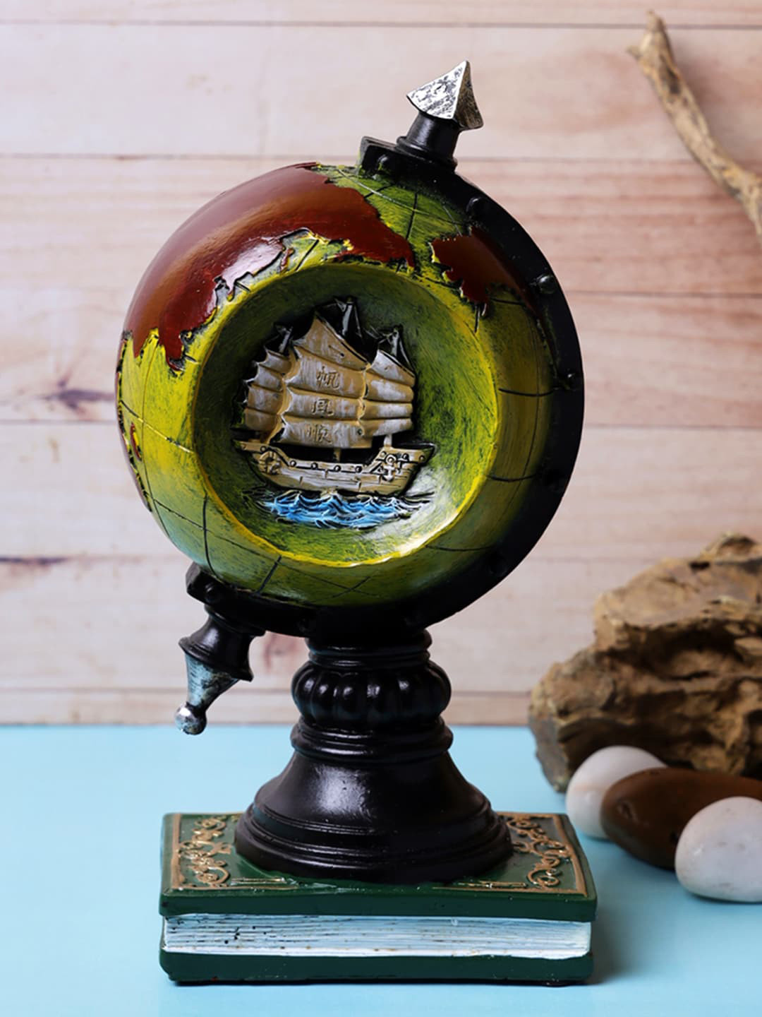 

A Vintage Affair- Home Decor Green & Red Globe Tabletop Accent Showpiece