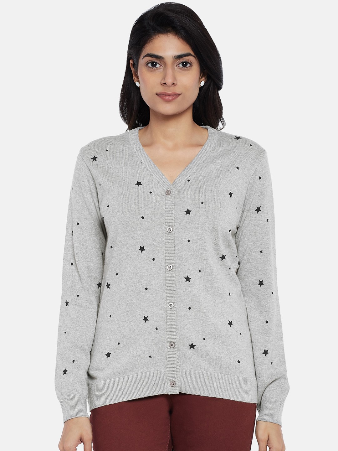 

Honey by Pantaloons Women Grey Printed Cardigan Sweater