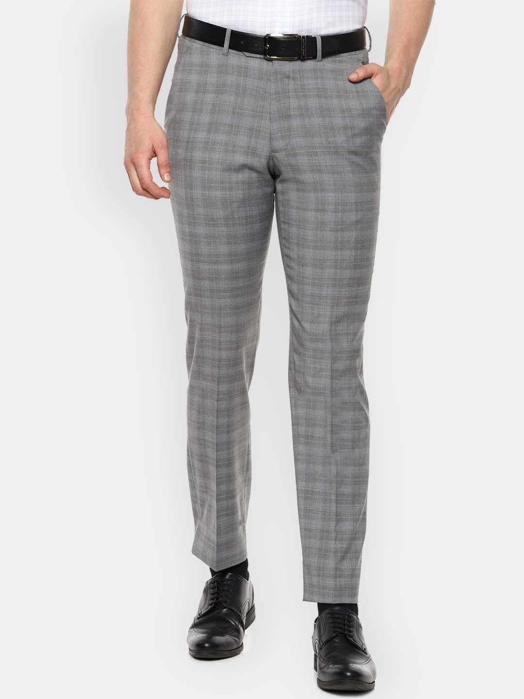 

Luxure by Louis Philippe Men Grey Slim Fit Checked Formal Trousers