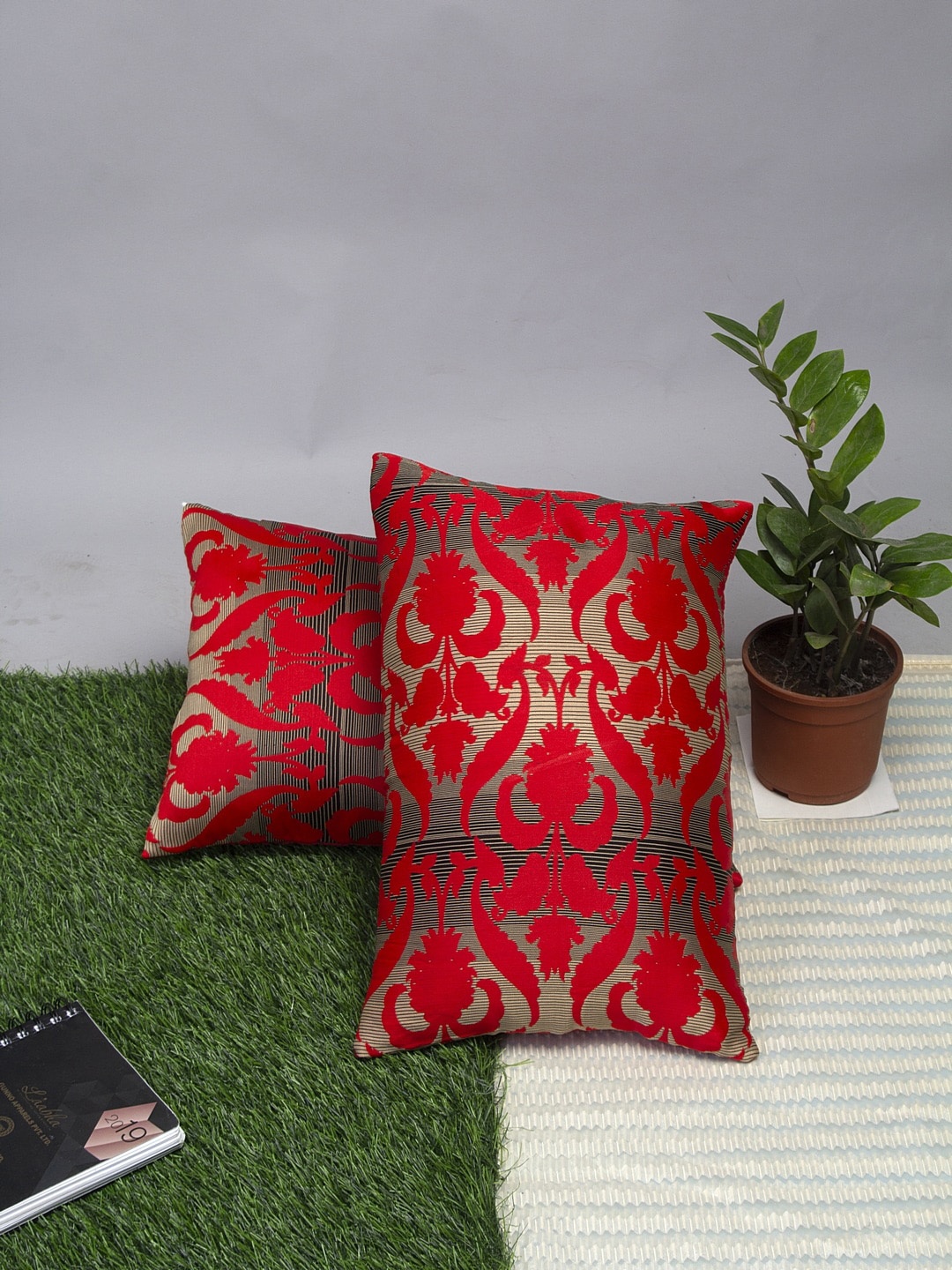 

Alina decor Red & Black Set of 2 Ethnic Motifs Rectangle Cushion Covers