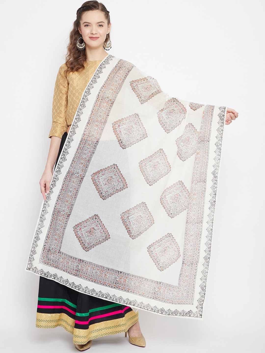 

Clora Creation Off-White & Black Printed Dupatta