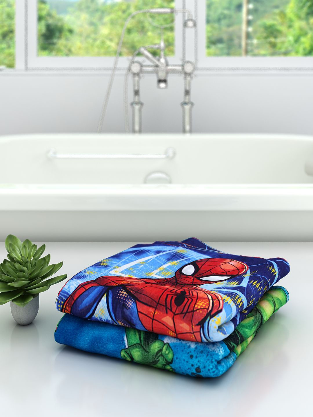 

Marvel Kids Set Of 2 Printed 350 GSM Cotton Bath Towels, Blue