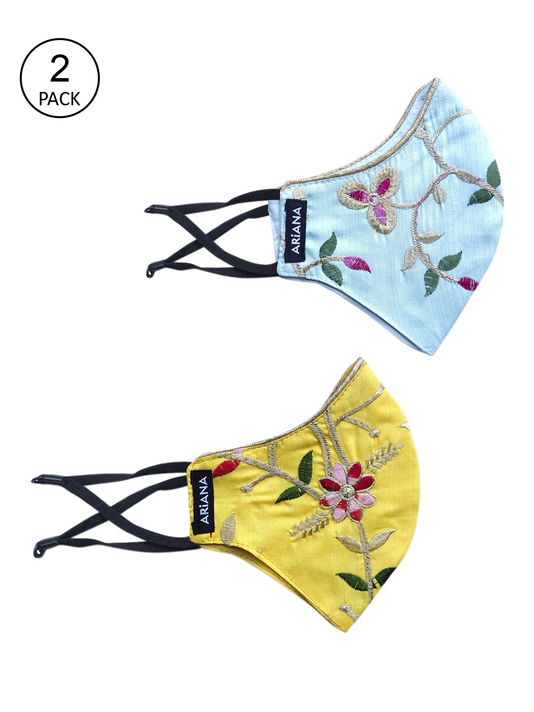 

Ariana Women Pack Of 2 Floral Embroidered 2-Ply Reusable Cloth Face Masks, Blue