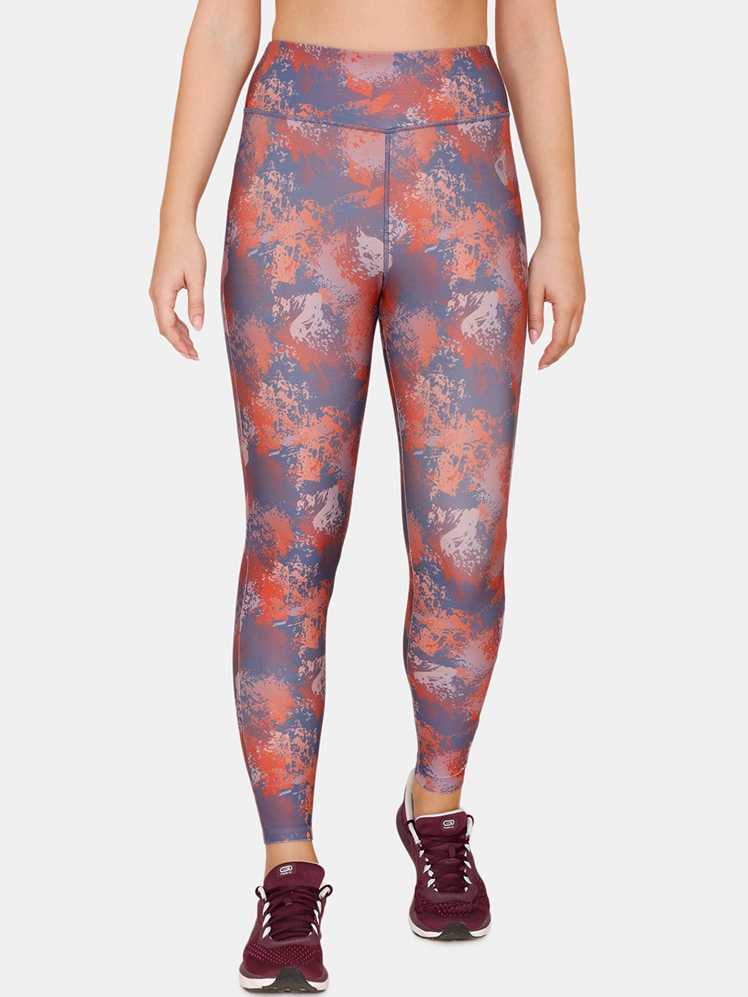 

Zelocity by Zivame Women Grey & Orange Printed Tights