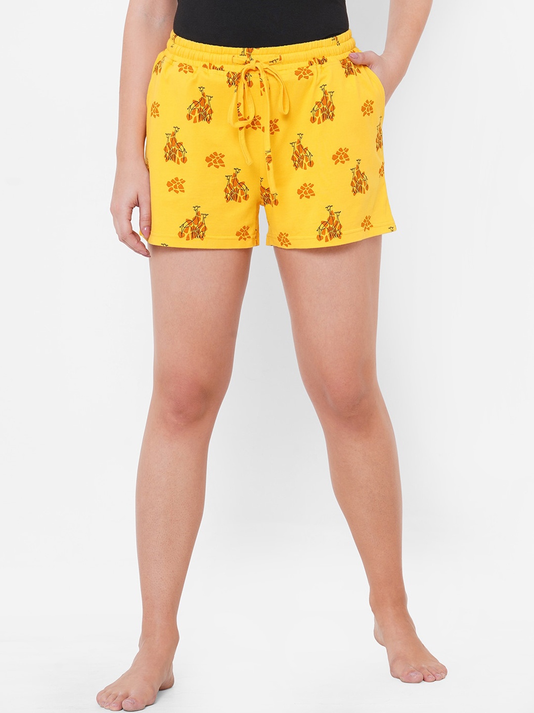 

Mystere Paris Women Yellow Printed Regular Fit Regular Shorts