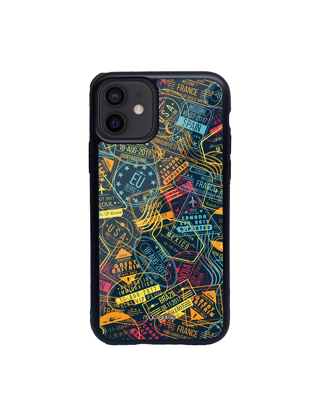 

macmerise Blue & Yellow Immigration Stamps Neon Glass iPhone 12 Mini Phone Case