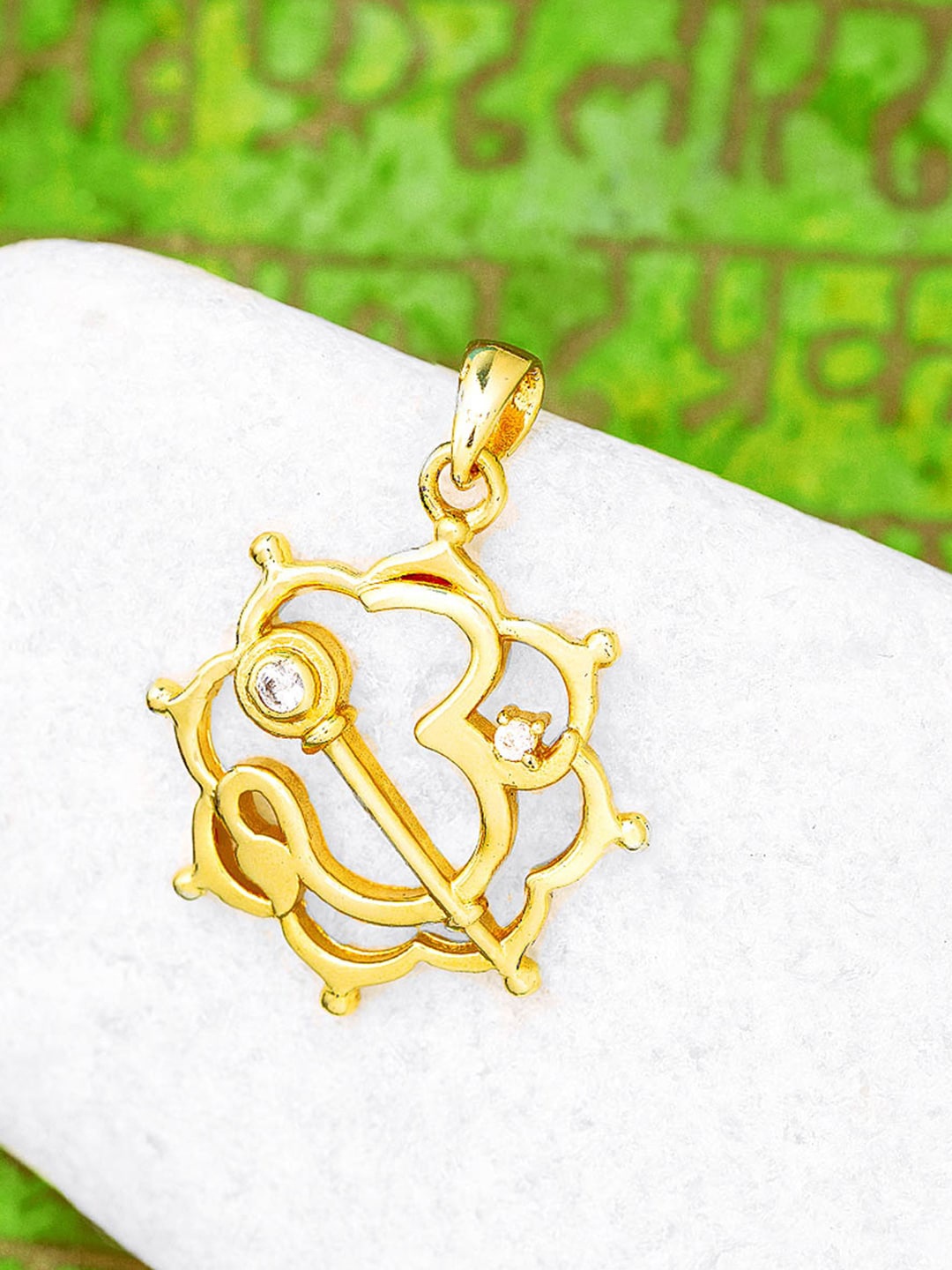 Dare by Voylla Men Gold-Plated White CZ-Studded Handcrafted Designer Pendant