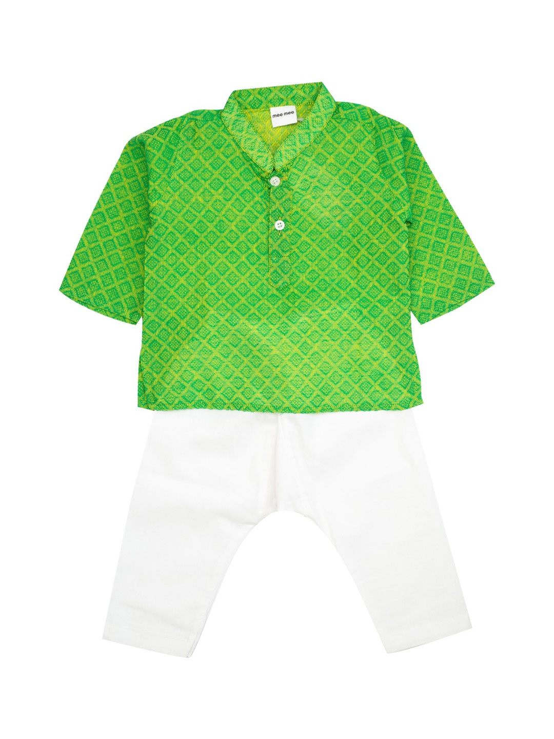 

MeeMee Boys Green & White Printed Kurti with Pyjamas