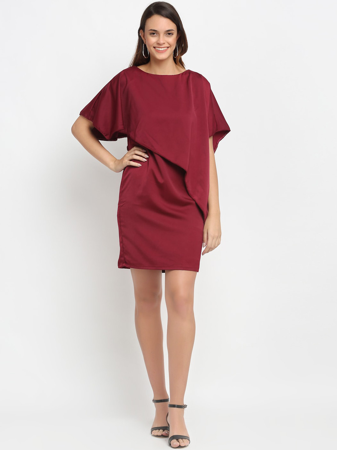 

Aujjessa Women Burgundy Solid Sheath Dress
