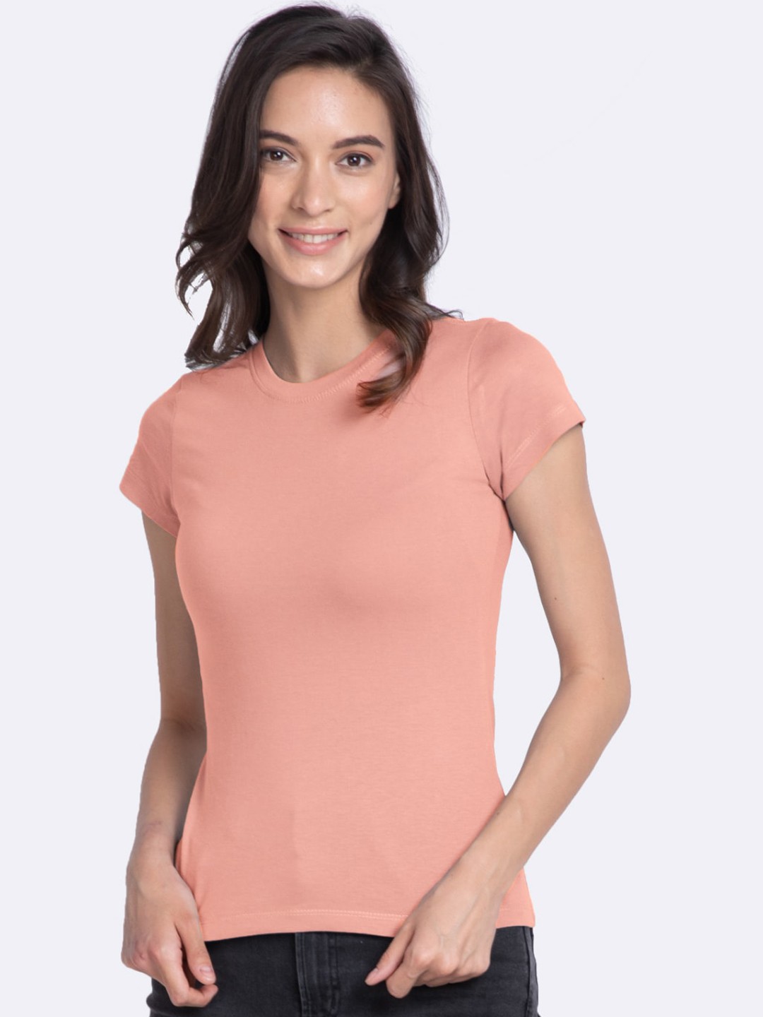 

Bewakoof Women Pink Solid Round Neck Cotton Pure Cotton T-shirt