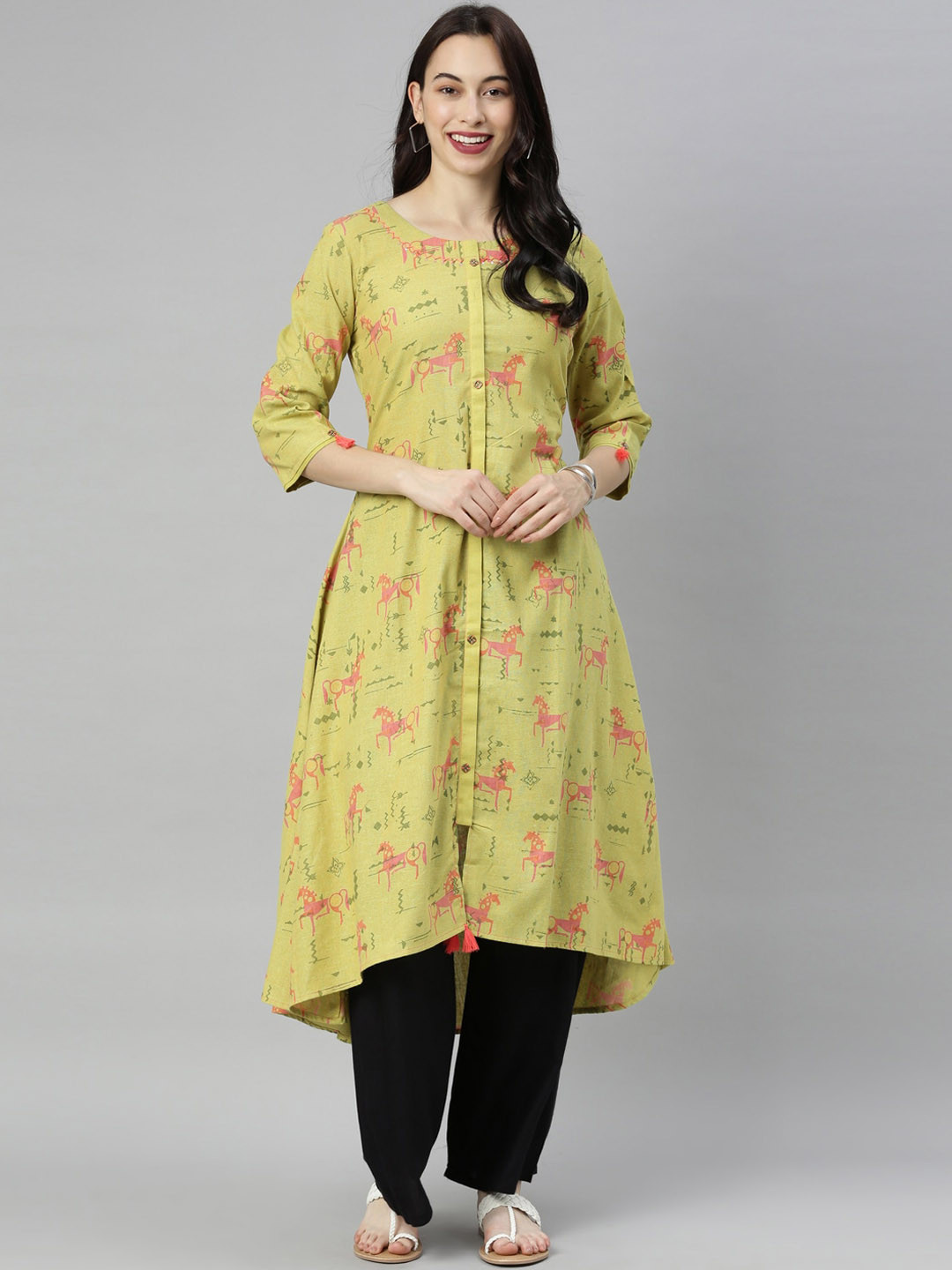 

Neerus Women Green & Pink Floral Printed Kurta