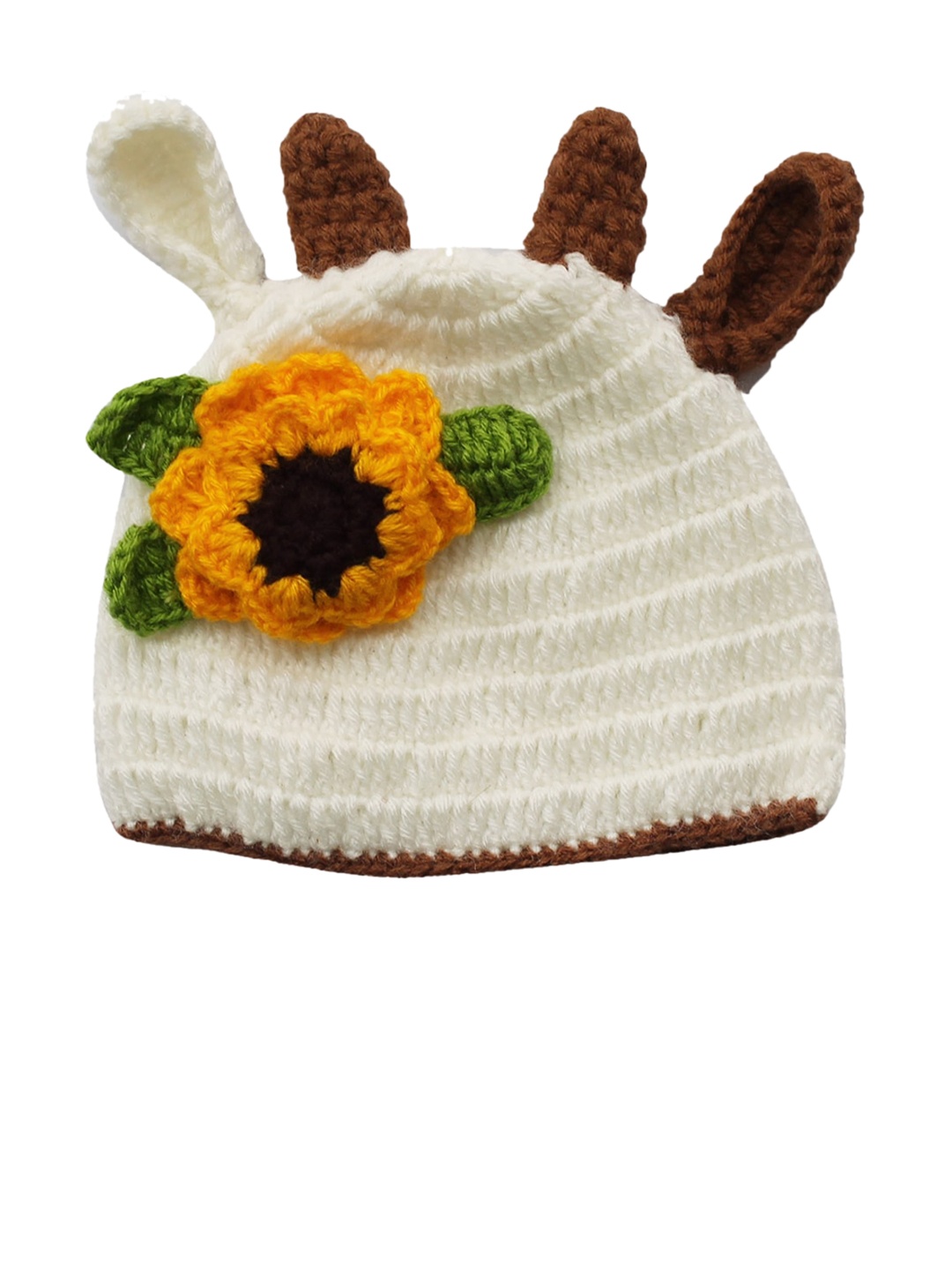 

Woonie Kids Cream-Coloured & Brown Self Design Handmade Beanie