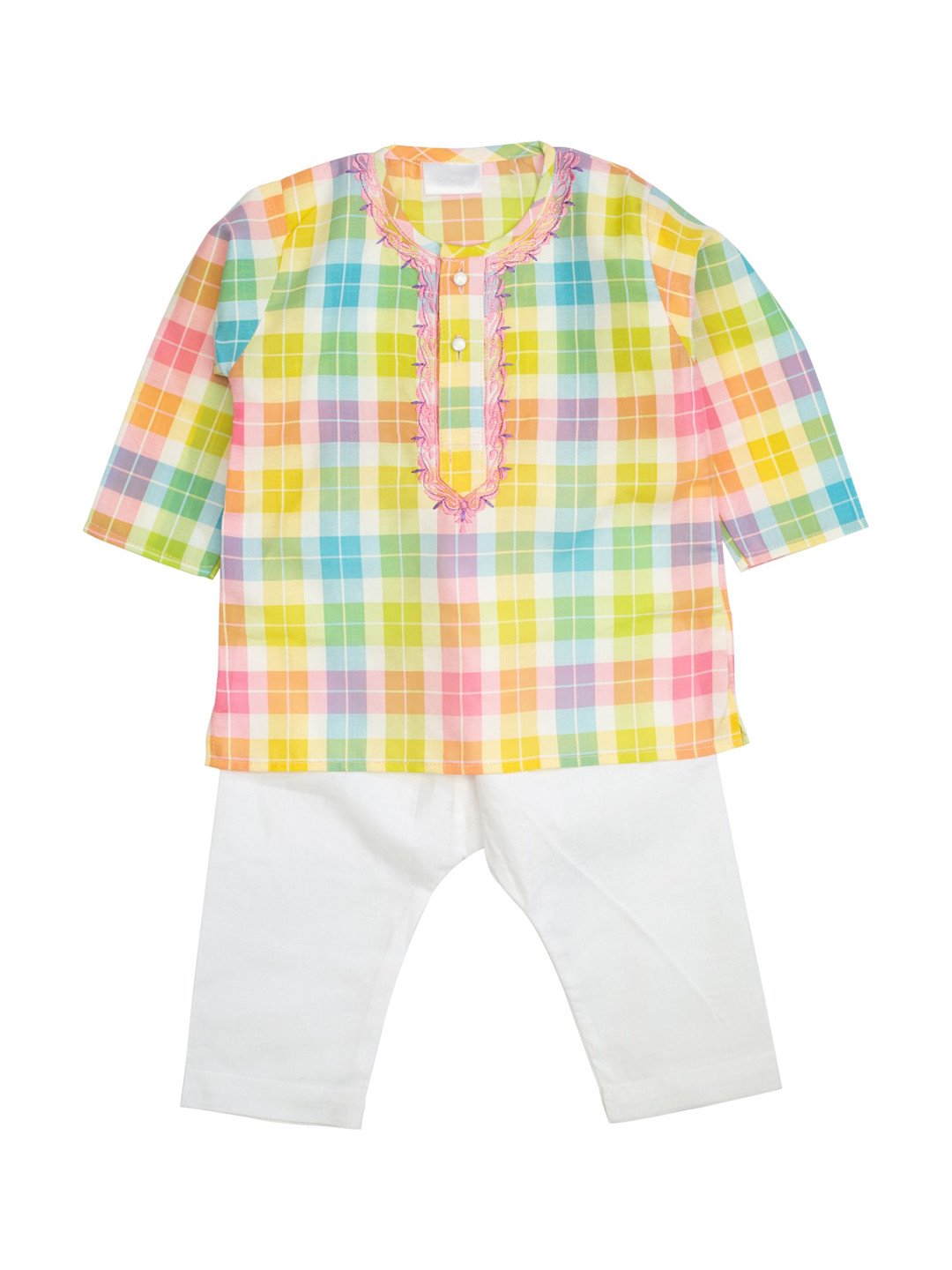 

MeeMee Boys Multicoloured & White Checked Kurti with Pyjamas, Multi