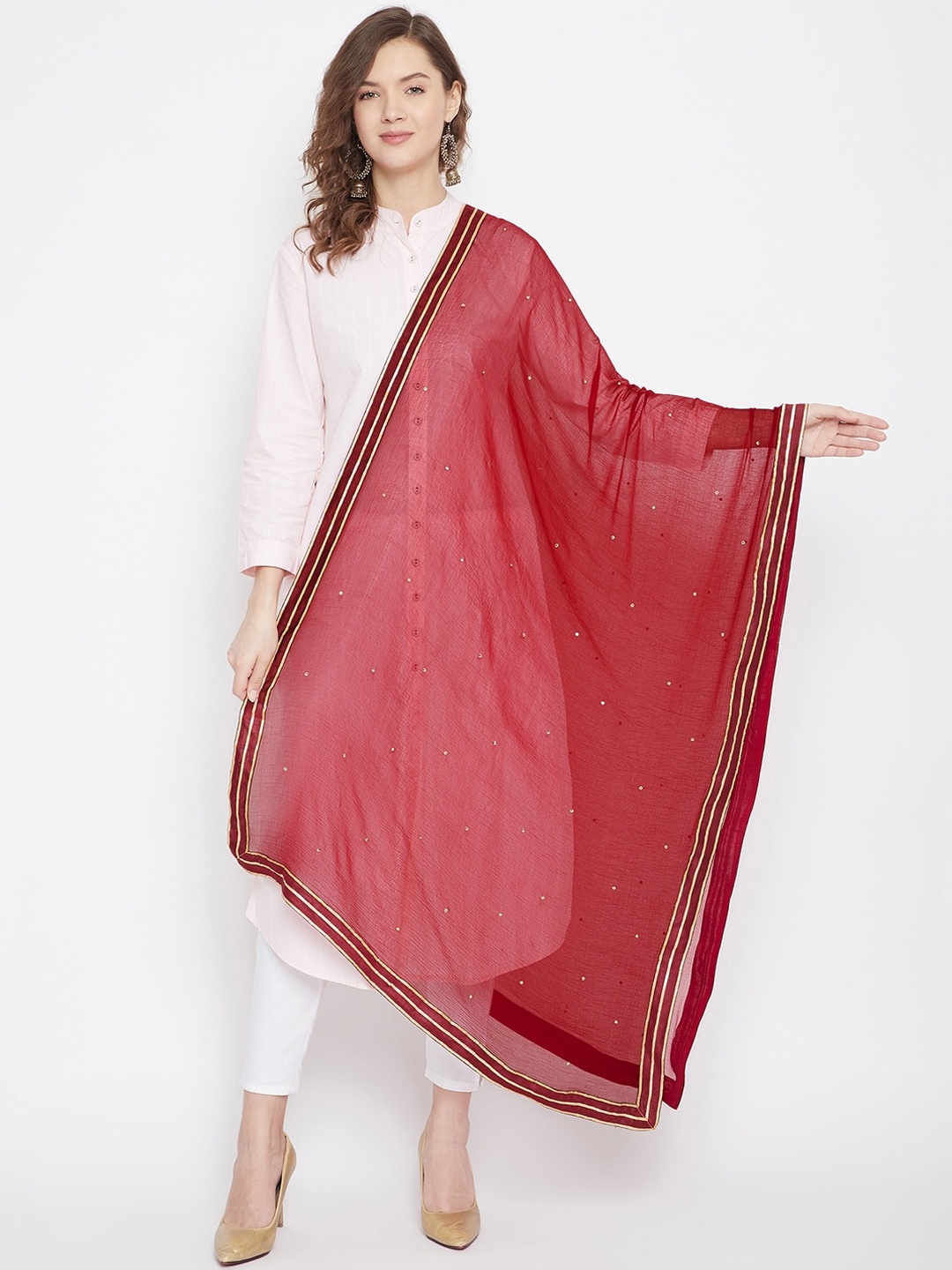 

Clora Creation Maroon & Gold-Toned Sequinned Dupatta