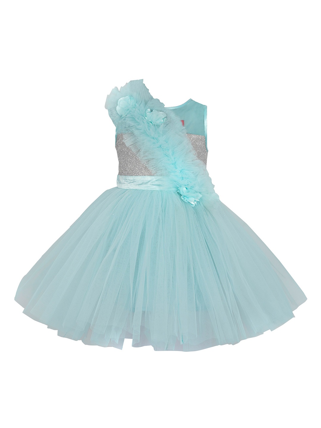 

Toy Balloon kids Girls Blue Self Design Fit and Flare Dress
