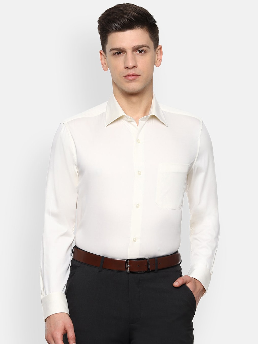 Louis Philippe Men Cream-Coloured Regular Fit Self Design Casual Shirt