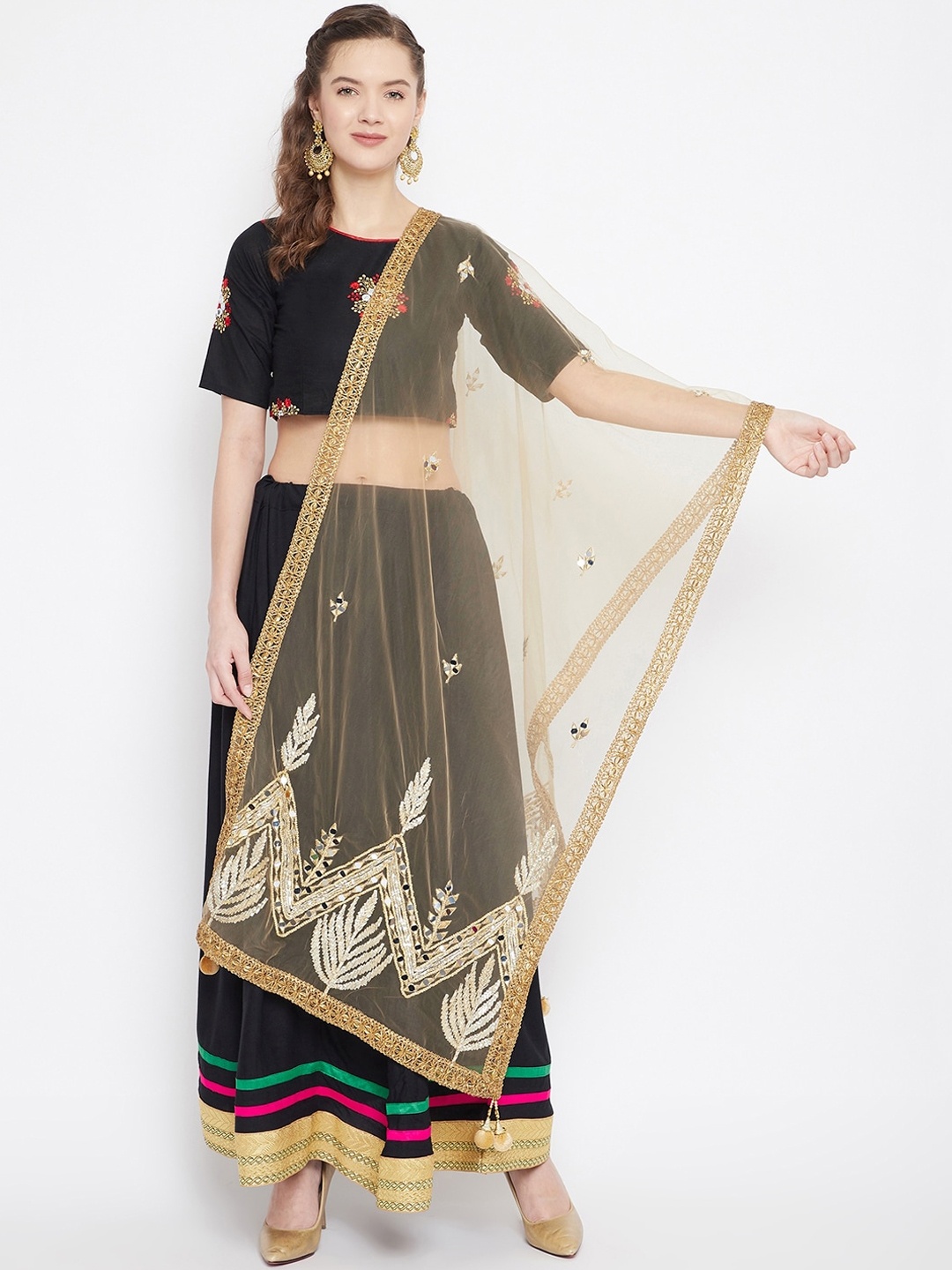 

Clora Creation Gold-Toned Embroidered Dupatta