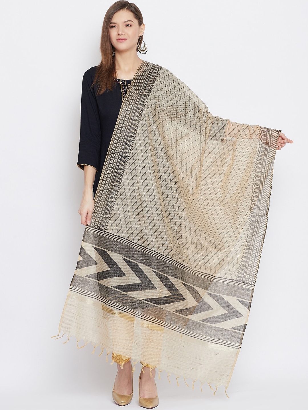 

Clora Creation Beige & Black Printed Dupatta
