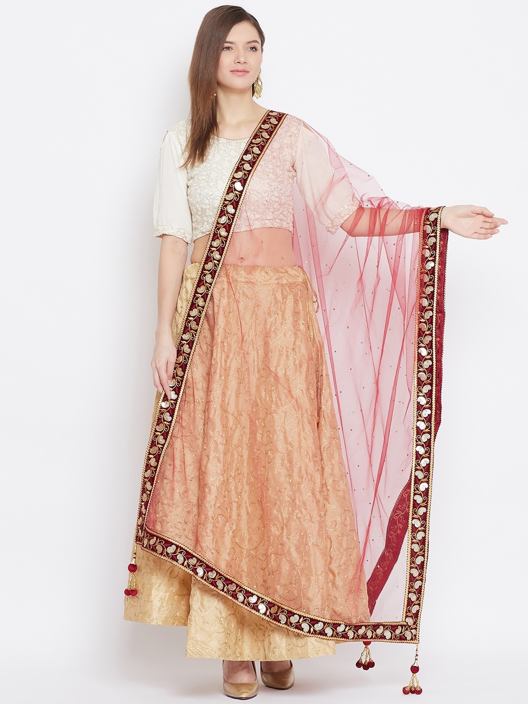 

Clora Creation Maroon & Gold-Toned Embroidered Dupatta