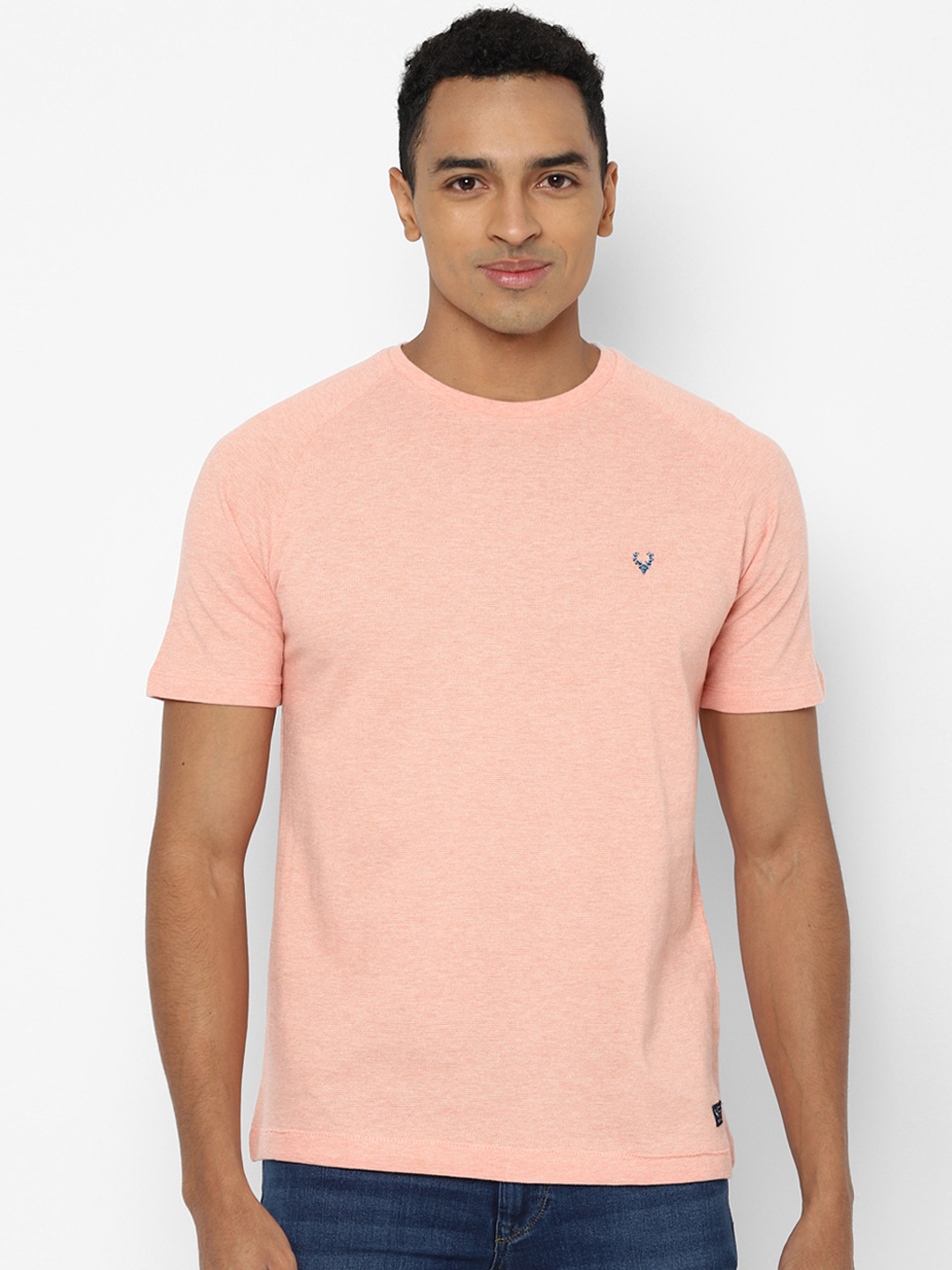 

Allen Solly Sport Men Peach-Coloured Solid Round Neck T-shirt