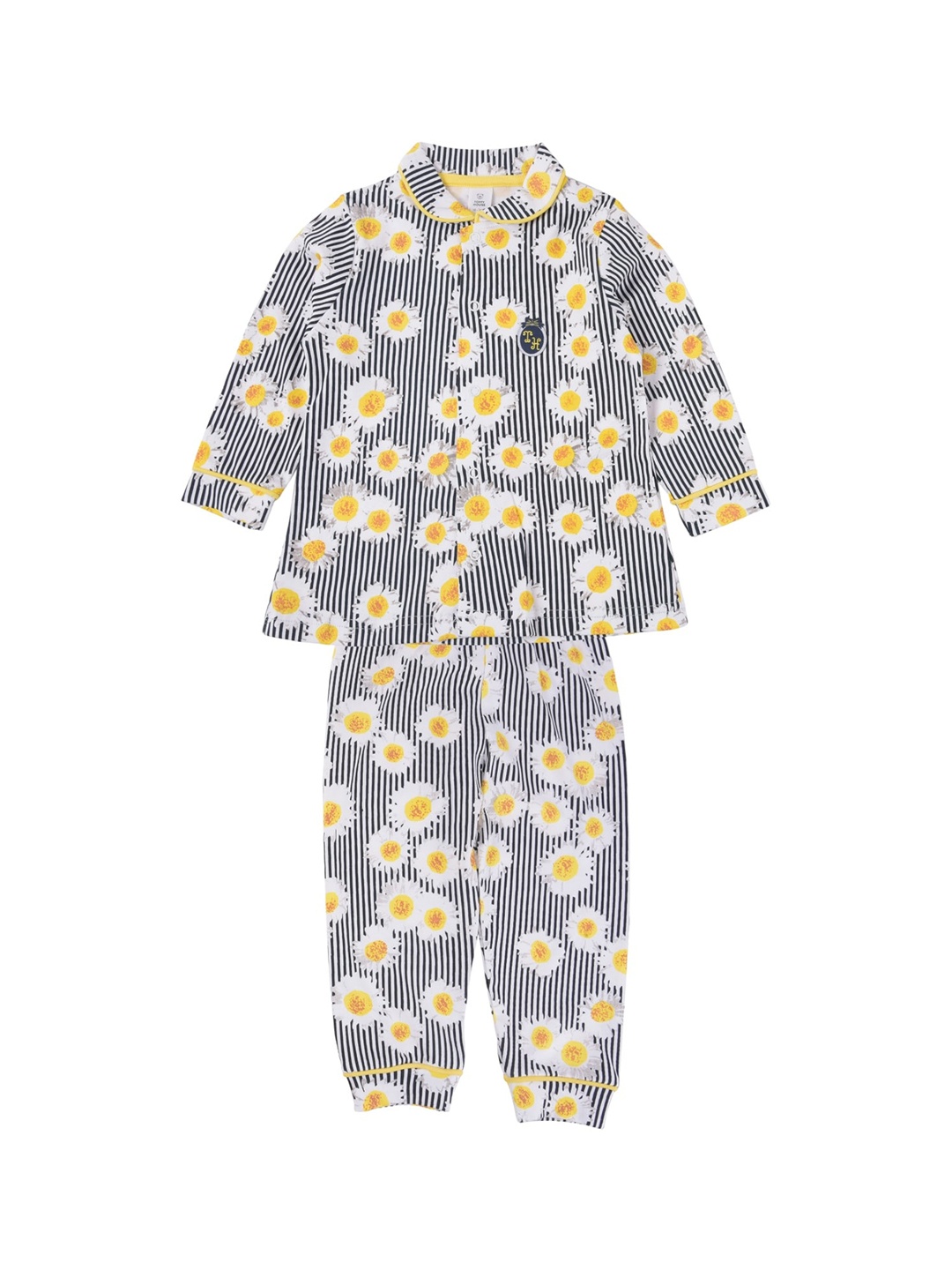 

TOFFY HOUSE Girls Yellow & Black Striped Night suit