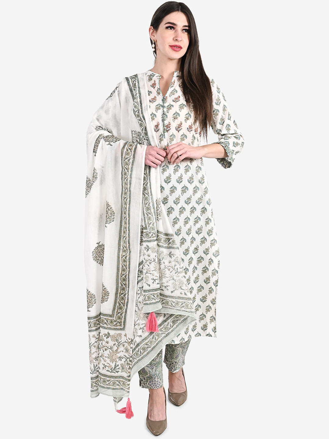 

Be Indi Women Off-White Printed Kurta with Trousers & Dupatta