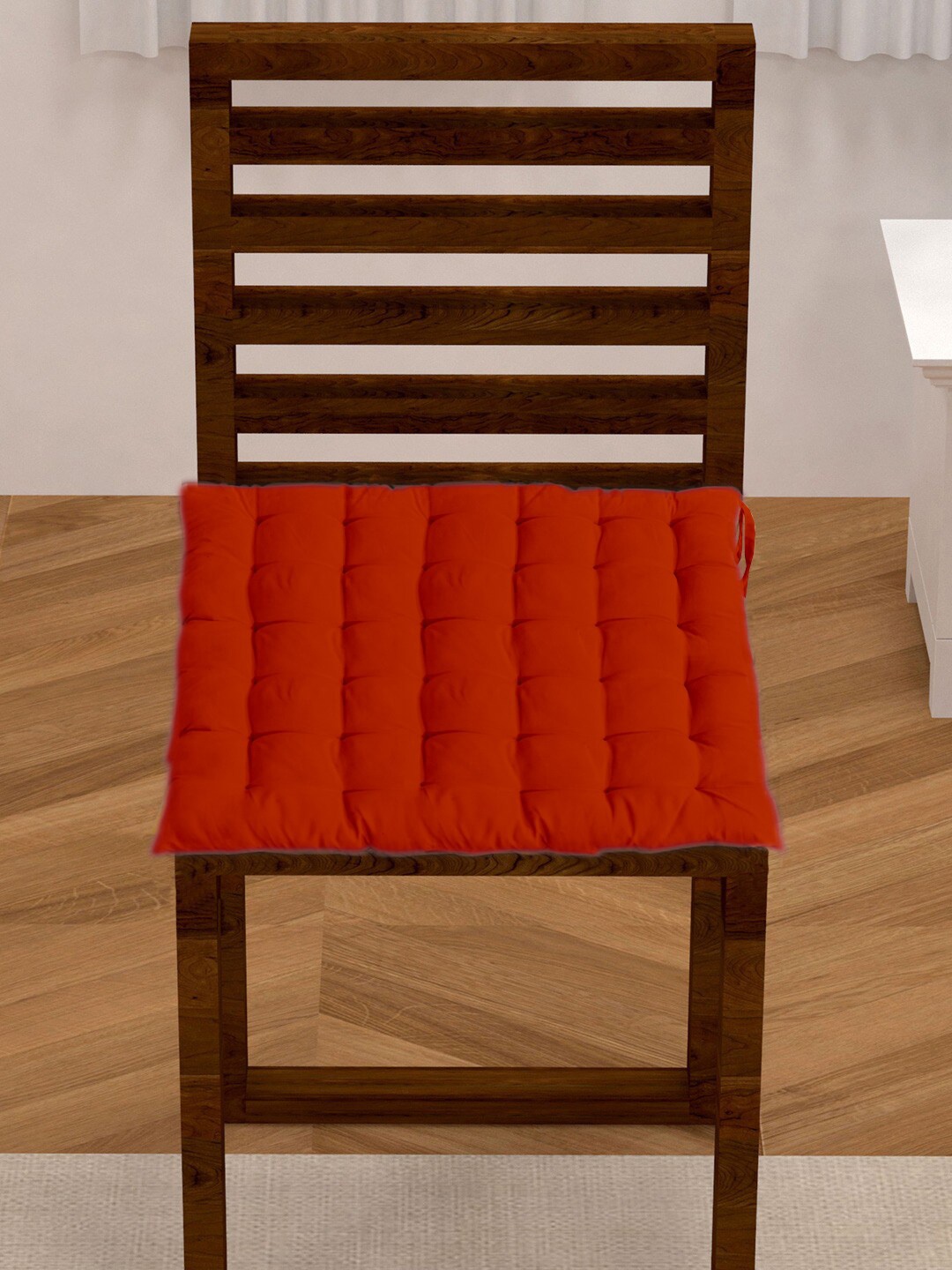 

Lushomes Red Solid Cotton Chair Pad