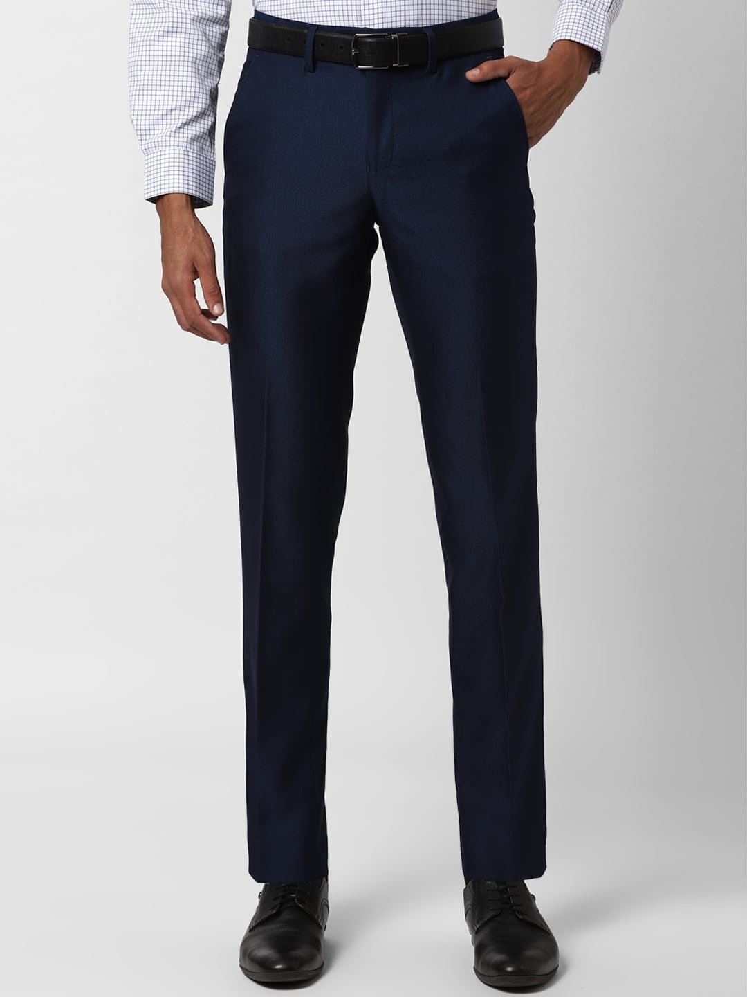

Peter England Elite Men Navy Blue Slim Fit Solid Formal Trousers