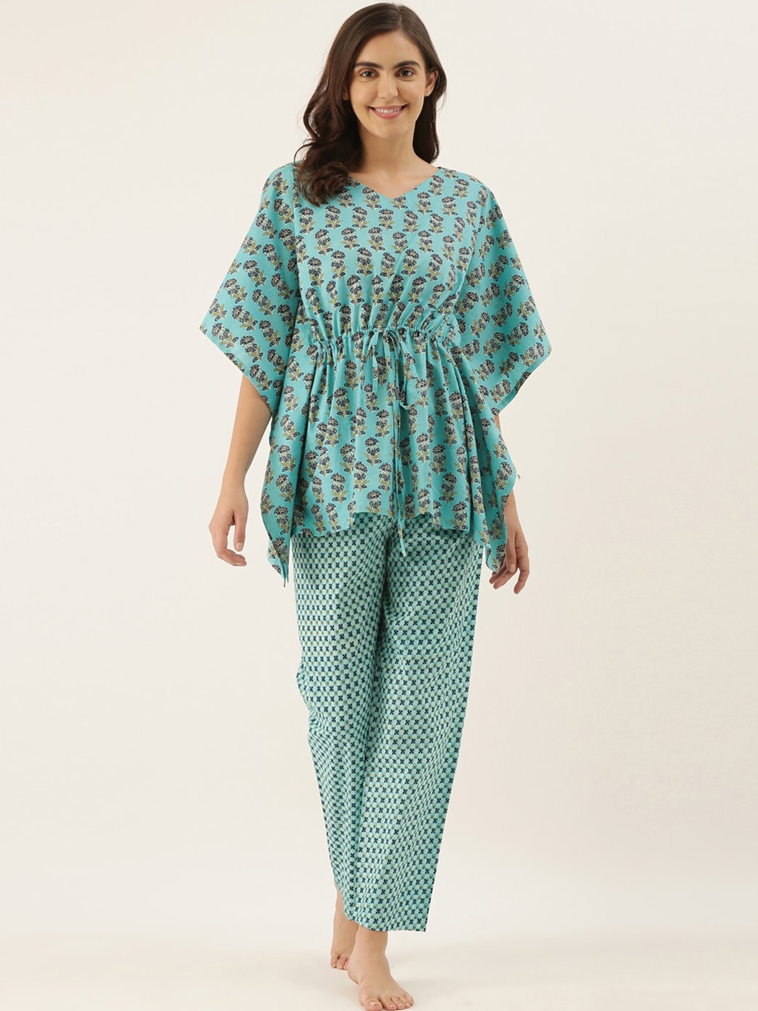 

Bannos Swagger Women Turquoise Blue Printed Night suit