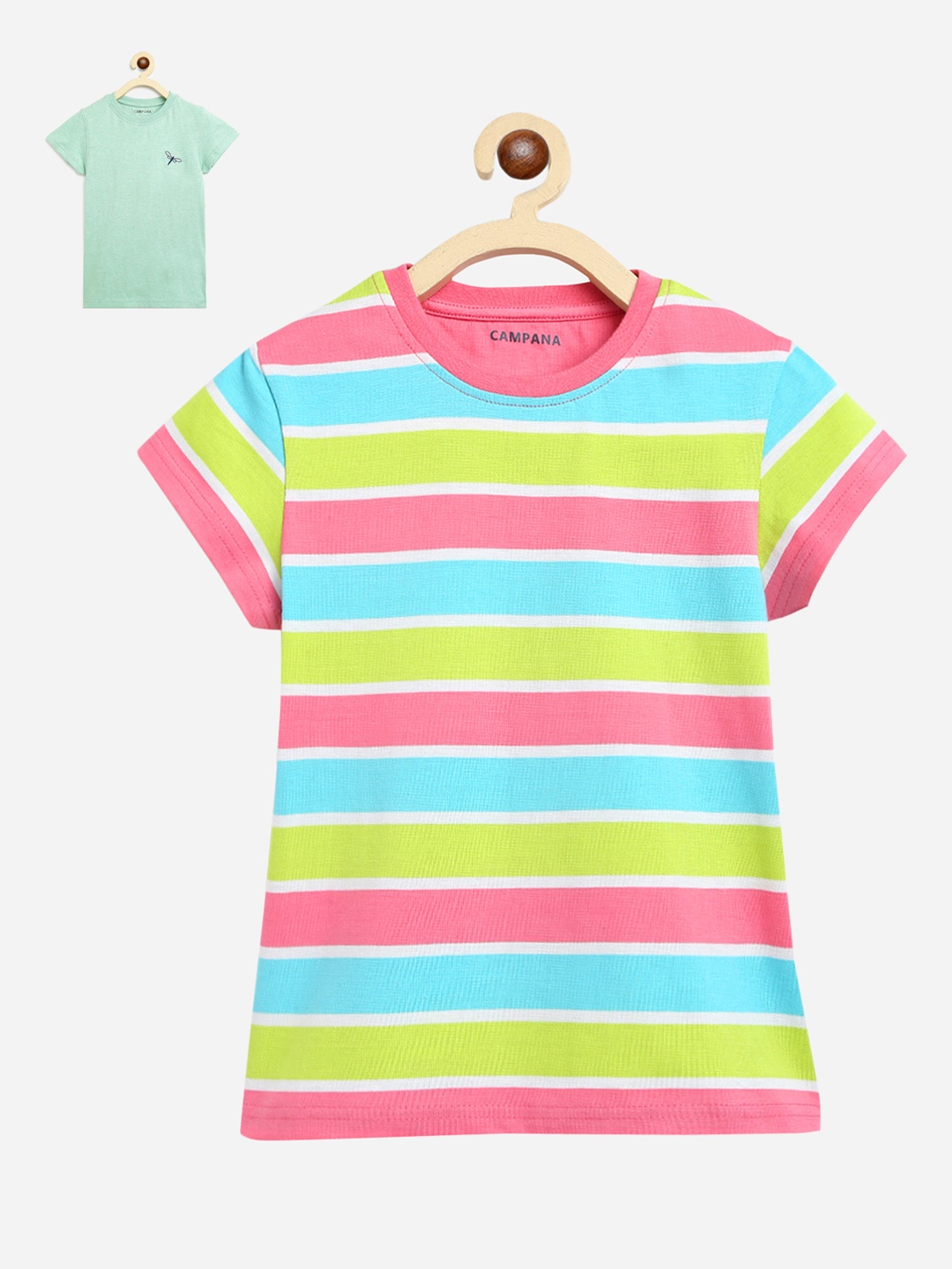 

Campana Girls Pack of 2 Striped Round Neck T-shirts, Multi