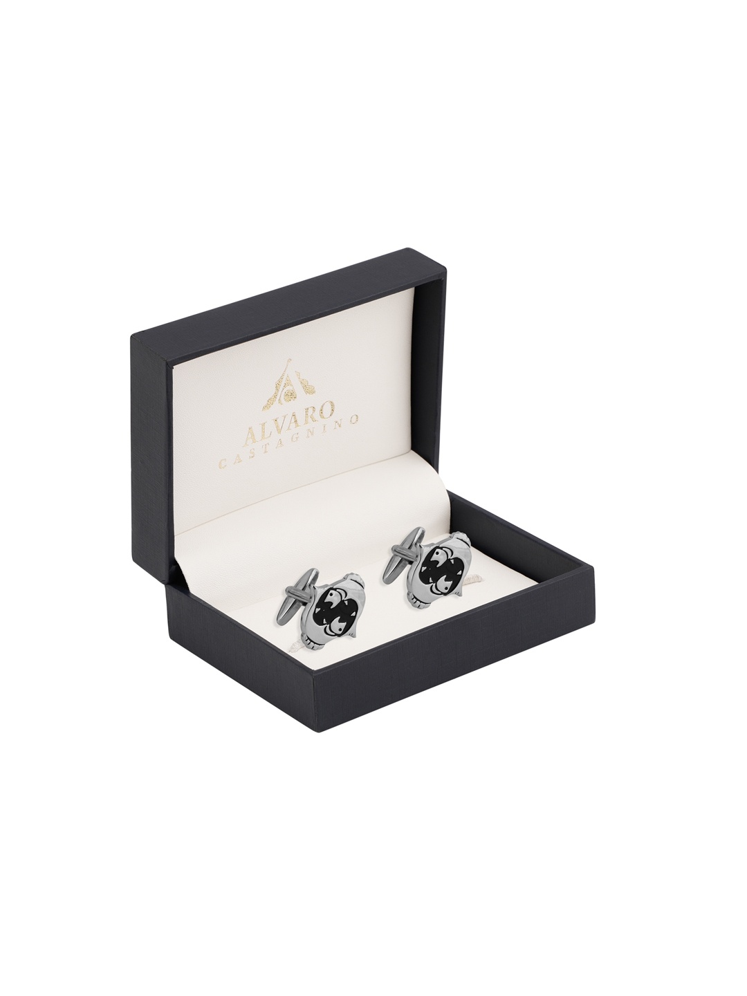 

Alvaro Castagnino Silver-Toned & Black Zodiac Sign Cufflinks