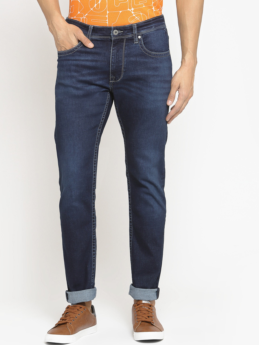 

Pepe Jeans Men Navy Blue Regular Fit Low-Rise Clean Look Stretchable Jeans
