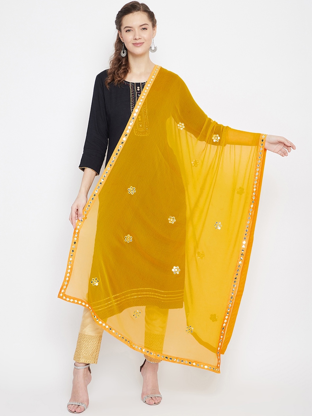 

Clora Creation Yellow & Silver-Toned Gotta Patti Dupatta