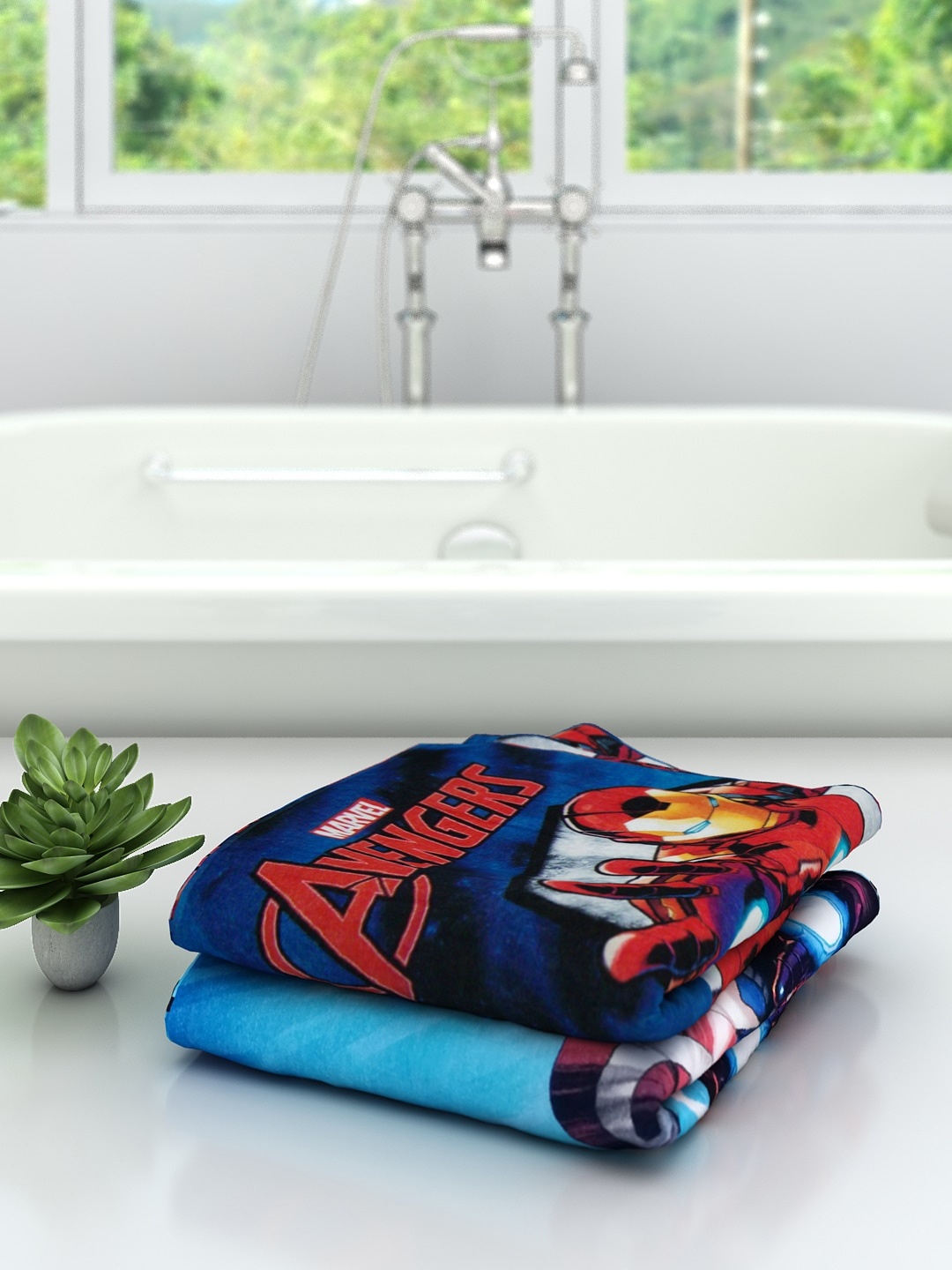 

Marvel Kids Set Of 2 Avengers Printed 350 GSM Cotton Bath Towels, Blue