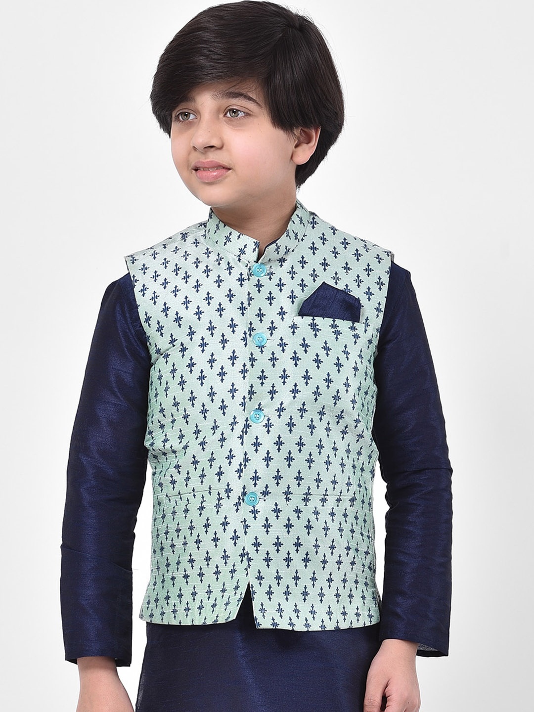 

DEYANN Boys Green Printed Nehru Jacket