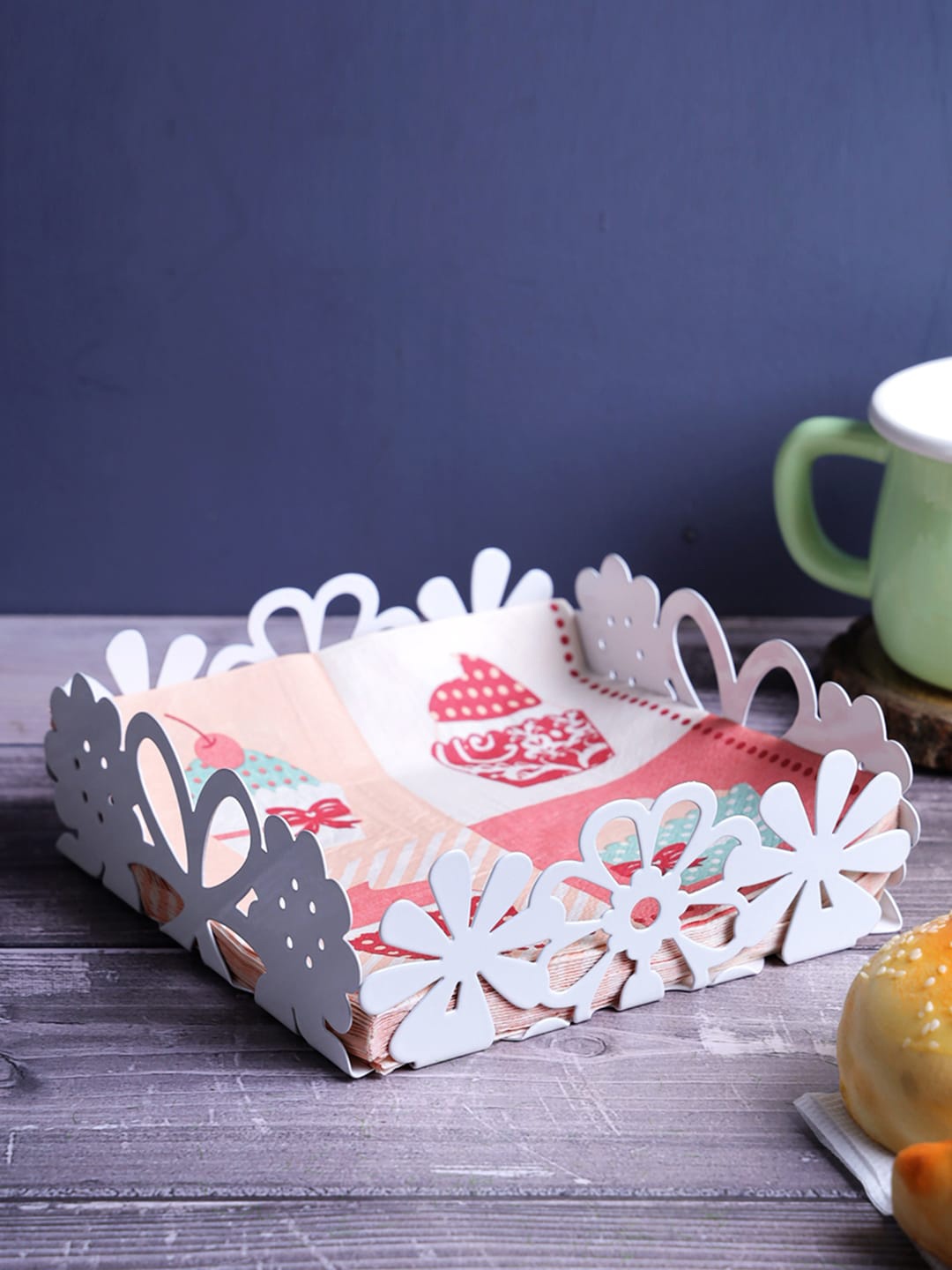 

A Vintage Affair- Home Decor White Designer Square Triple Floral Napkin Holder