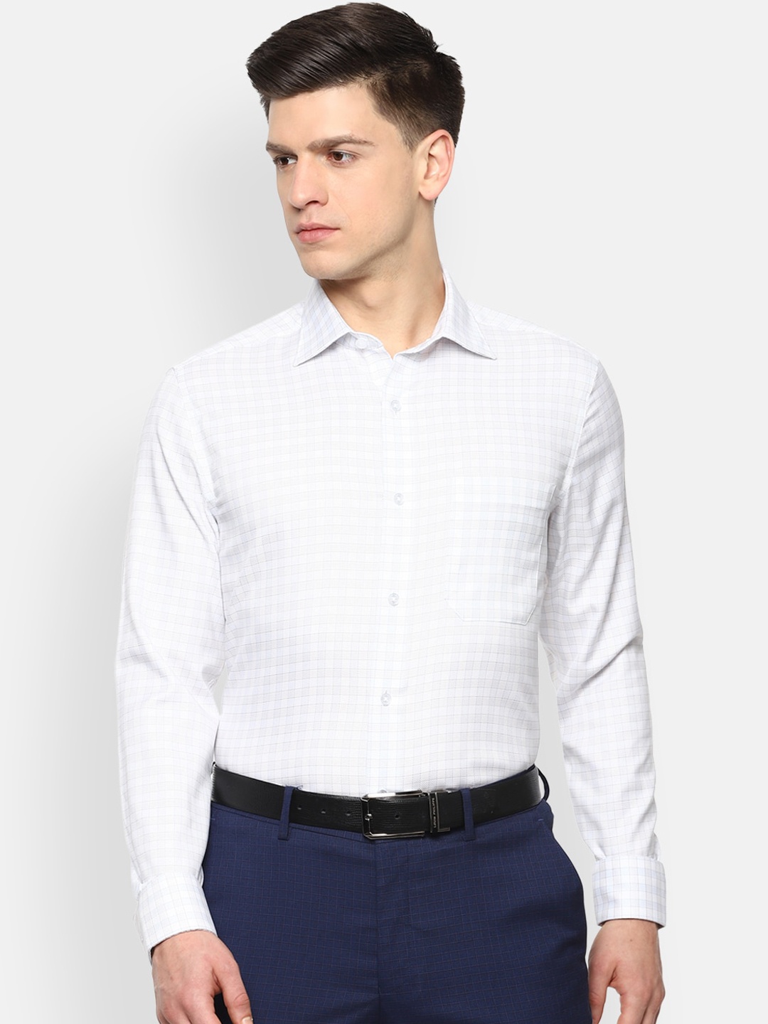 

Louis Philippe Permapress Men White Checked Casual Shirt