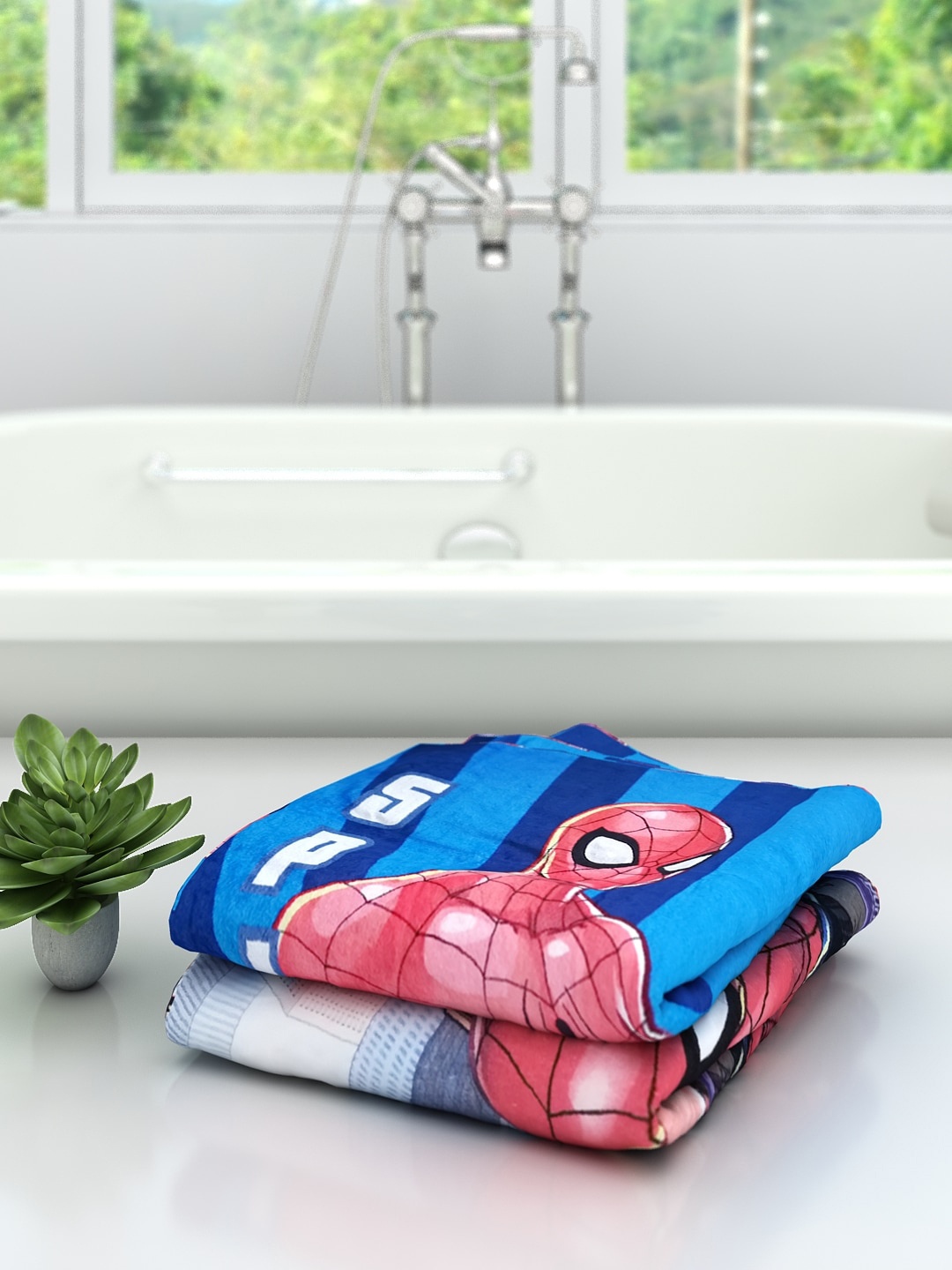 

Marvel Kids Set Of 2 Avengers Printed 350 GSM Cotton Bath Towels, Blue
