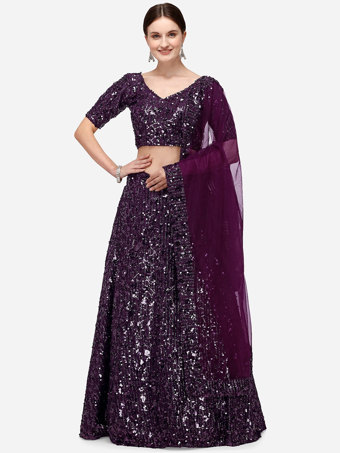 

JATRIQQ Purple Semi-Stitched Lehenga & Blouse with Dupatta