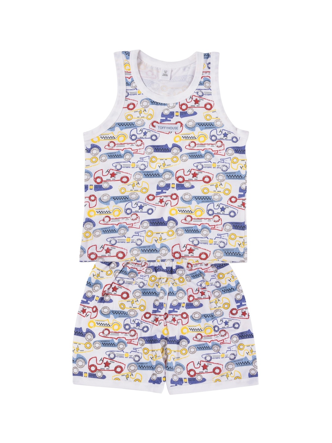 

TOFFY HOUSE Boys White & Blue Printed Night Suit