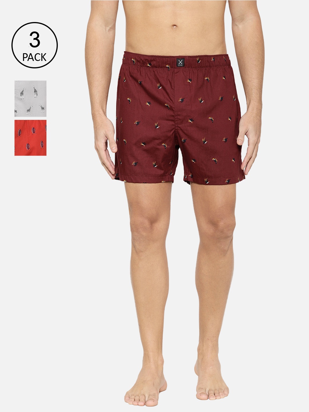 

XYXX Men Pack of 3 Printed Cotton Boxers XYBOX3PCKN171, Grey
