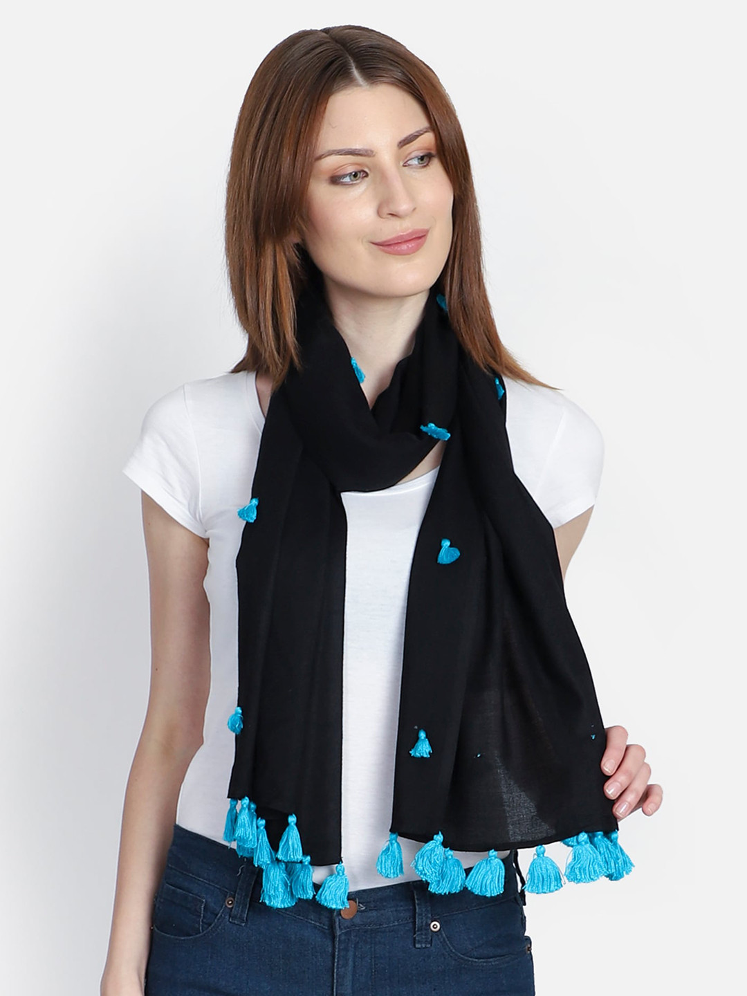 

Anekaant Women Black & Blue Solid Stole