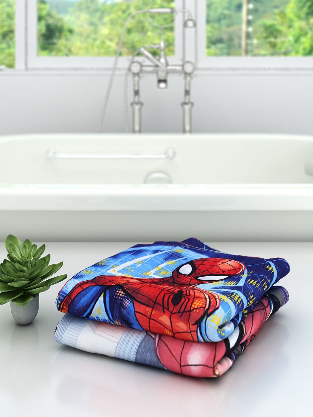 Marvel Kids Set Of 2 Printed 350 GSM Cotton Bath Towels, Blue