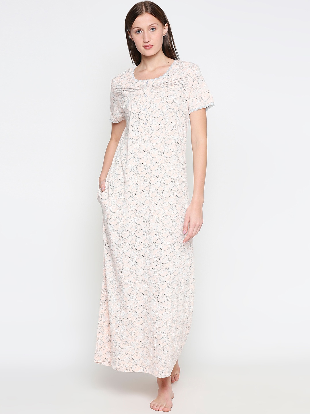 

XIN Peach-Coloured Printed Nightdress