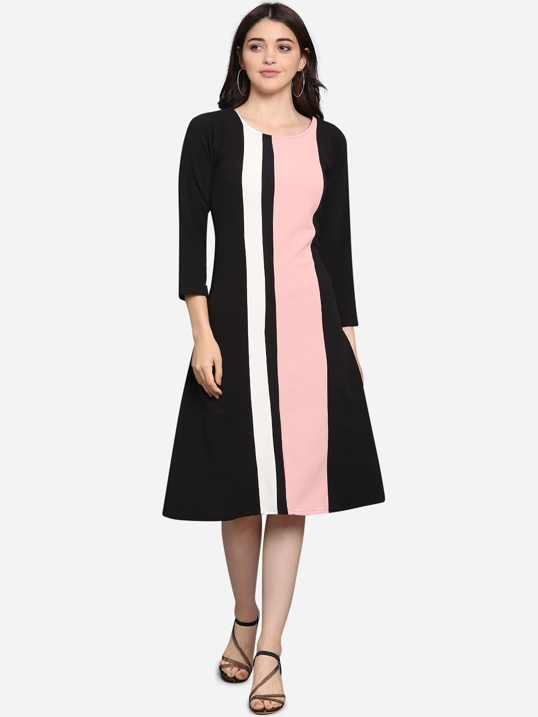 

PURVAJA Women Black Colourblocked A-Line Dress