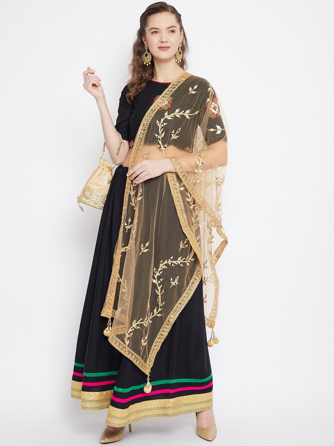 

Clora Creation Gold-Toned Embellished Dupatta